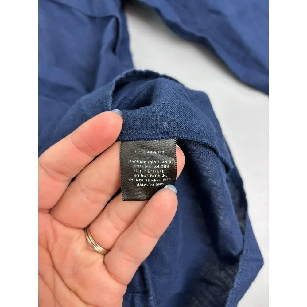 Lafayette 148 women's 6 navy blue linen pleated collared button down 3/4 sleeve - Picture 9 of 9